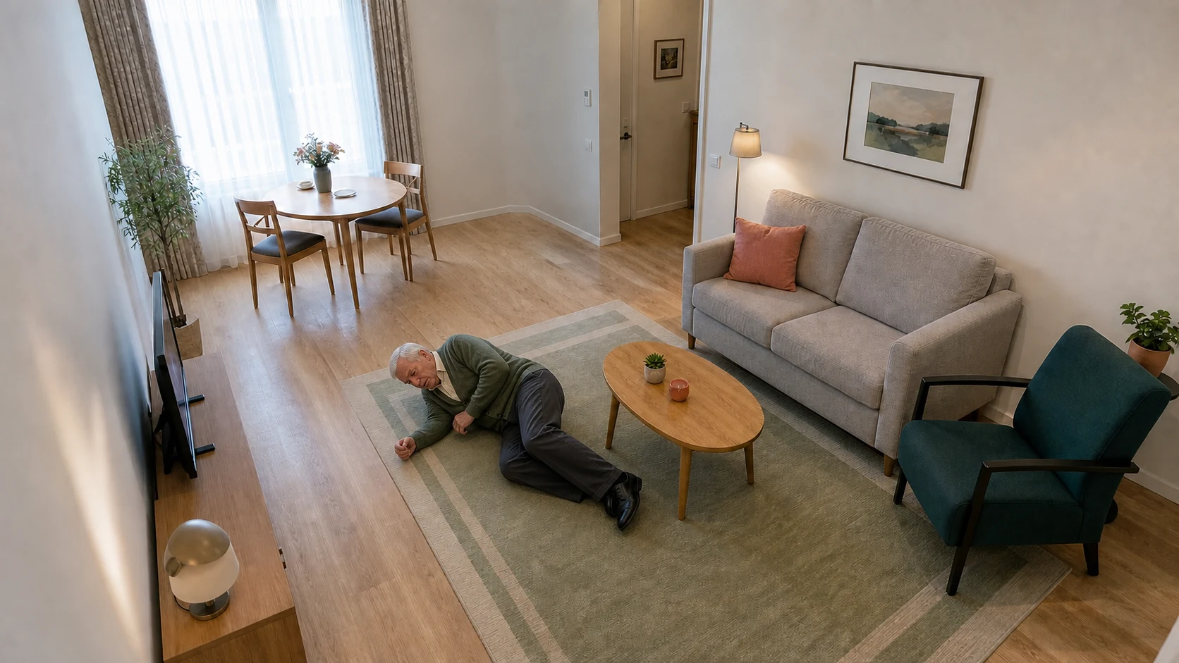 Bewoner ligt op de vloer