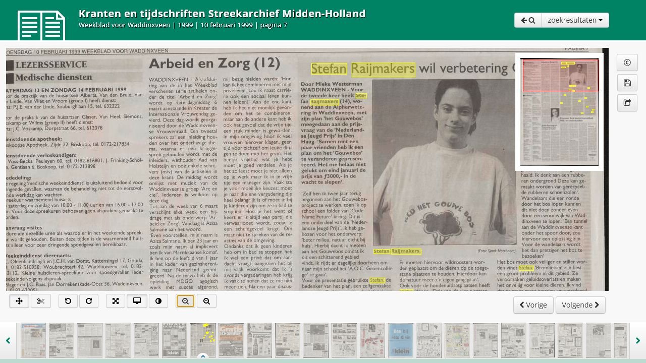 Krantenpagina met Stefan in een Red het Gouwe Bos-shirt en het artikel over zijn verbeterplan.
