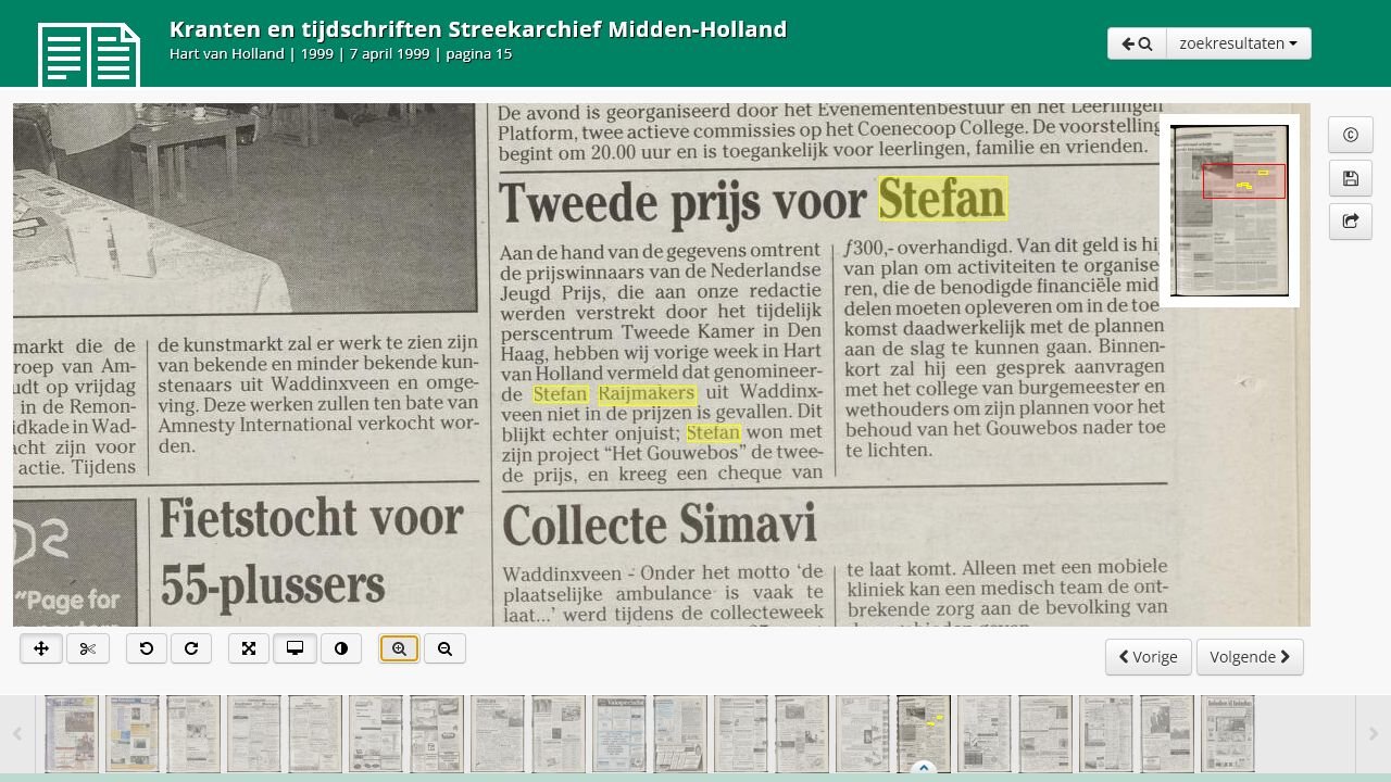 Correctie in Hart van Holland met de kop Tweede prijs voor Stefan.