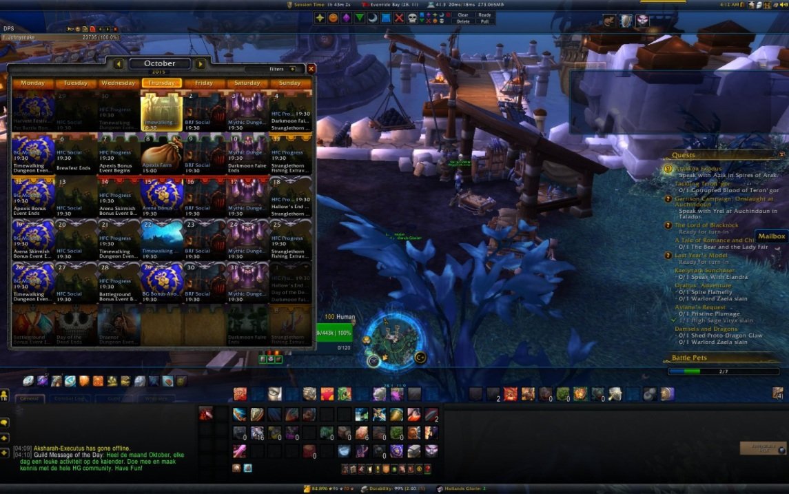 World of Warcraft-kalender met geplande communityactiviteiten.