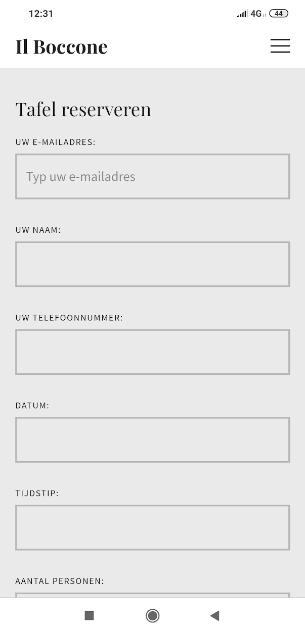 Origineel mobiel screenshot van het tafelreserveringsformulier van Il Boccone.