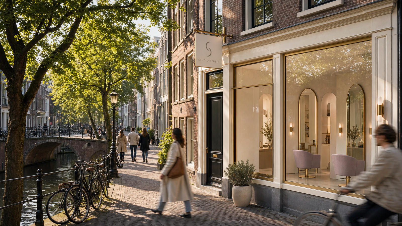 Fictional Studio Serein facade in a maintained historic Oudegracht setting